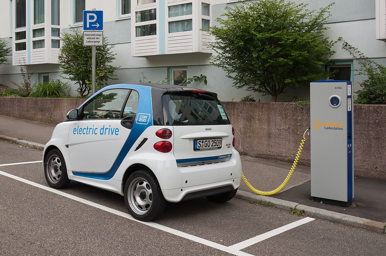 Electric car at a public charging station